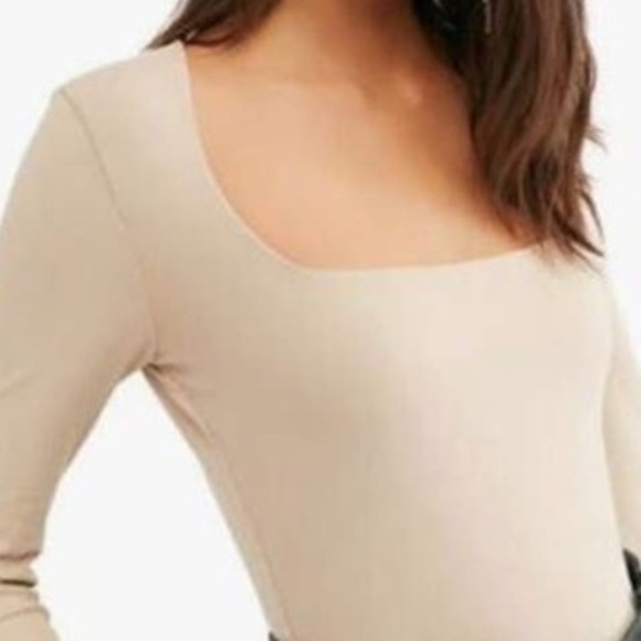 Free People Intimately Truth Square Neck Bodysuit Long Sleeve Stone Gray Tan S - Picture 3 of 7